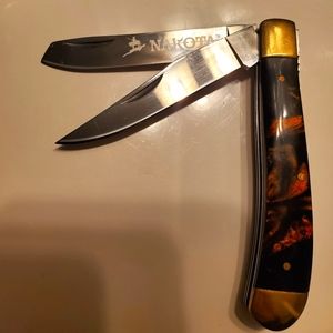 Nakota Crockett classic US1 Steel 2 trapper brass hand filed spine folding knife